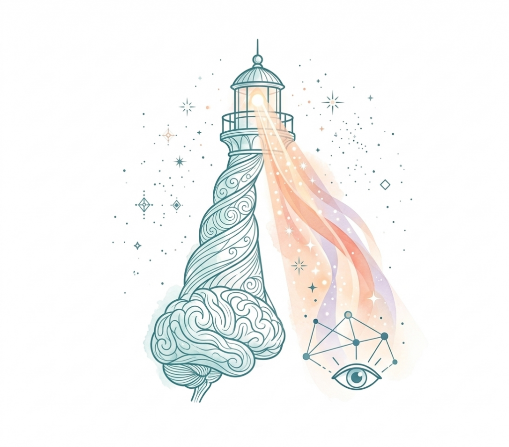 Metáfora visual con un faro de enfoque y un cerebro para el TDAH en AFC Torrejón